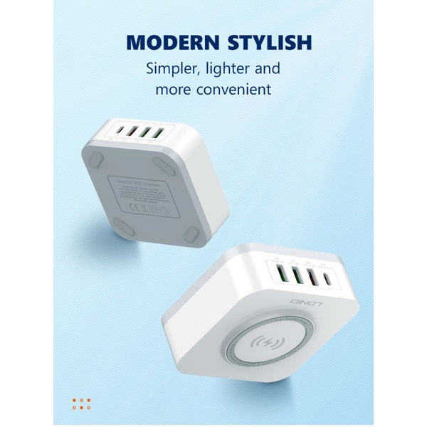 LDNIO AW004 | 32W Desktop Wireless Charger | Quad Ports (Type-C & USB) Mobile Cable Store