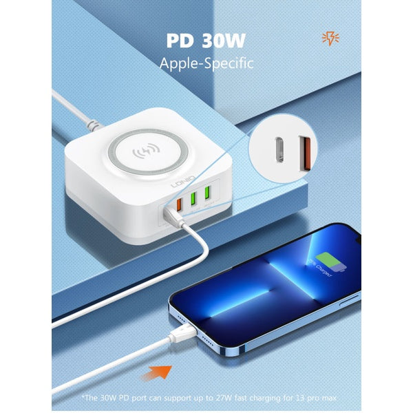 LDNIO AW004 | 32W Desktop Wireless Charger | Quad Ports (Type-C & USB) Mobile Cable Store