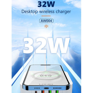 LDNIO AW004 | 32W Desktop Wireless Charger | Quad Ports (Type-C & USB) Mobile Cable Store