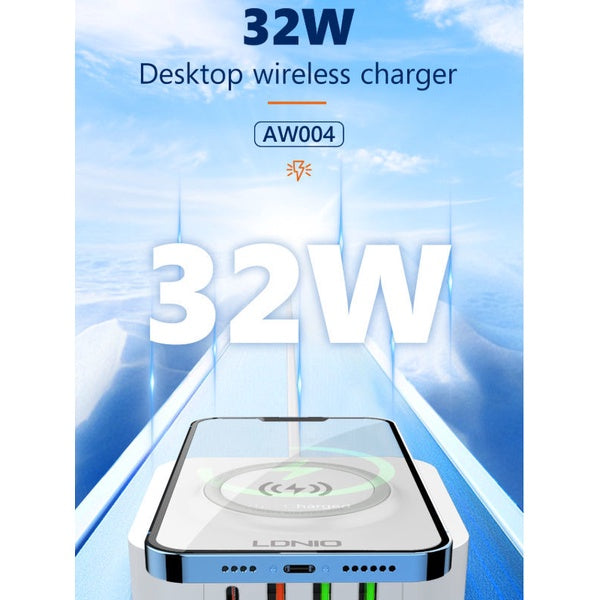LDNIO AW004 | 32W Desktop Wireless Charger | Quad Ports (Type-C & USB) Mobile Cable Store