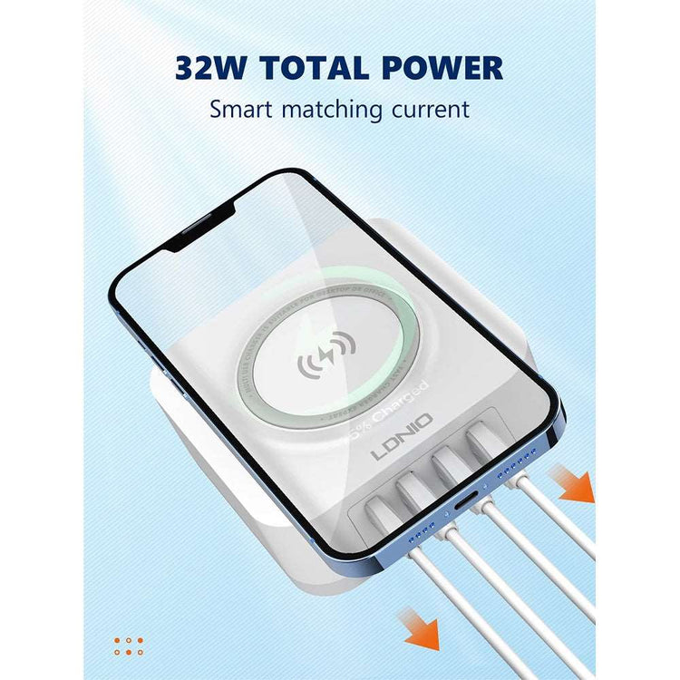 LDNIO AW004 | 32W Desktop Wireless Charger | Quad Ports (Type-C & USB) Mobile Cable Store