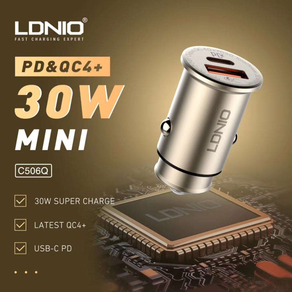 LDNIO C506Q | 30W PD Car Charger | Dual Ports (Type-C & USB) Mobile Cable Store