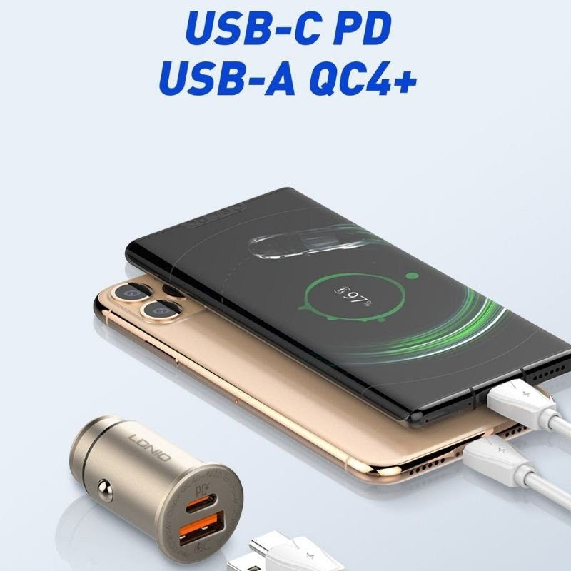 LDNIO C506Q | 30W PD Car Charger | Dual Ports (Type-C & USB) Mobile Cable Store