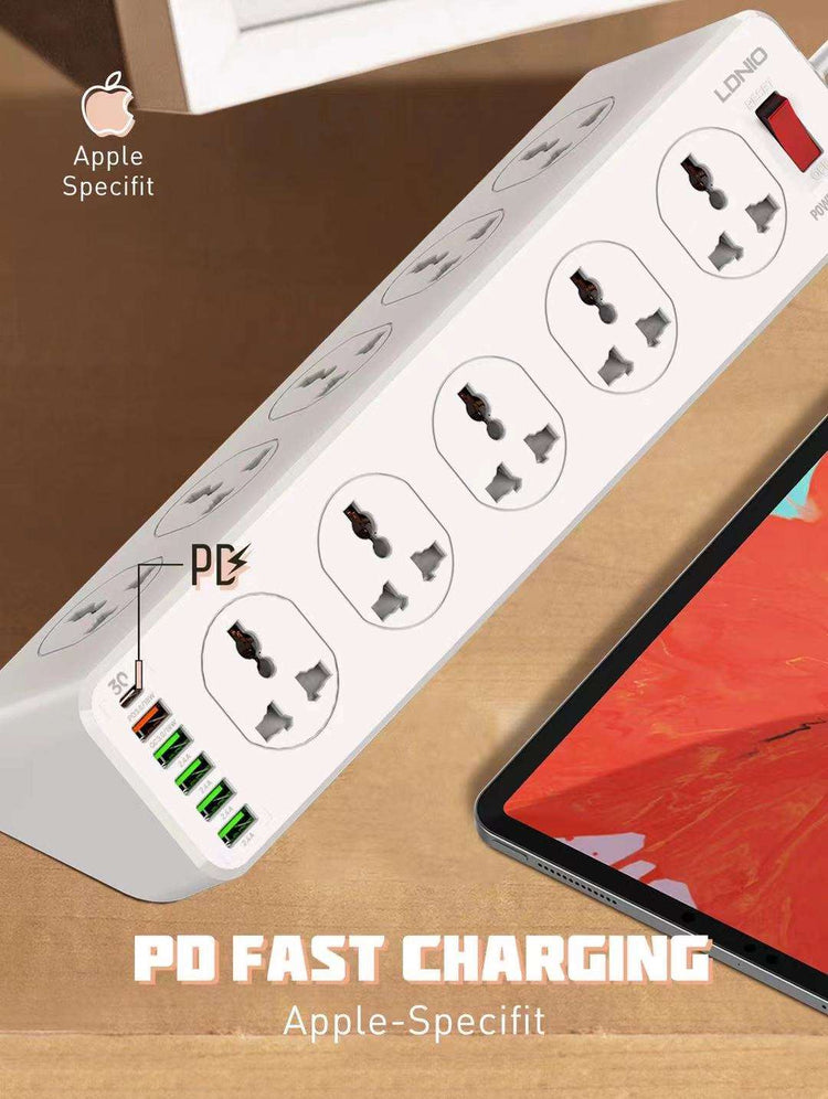 LDNIO SC10610 | 2500W PD & QC3.0 Power Socket  | With 32W Type-C & USB Ports Mobile Cable Store