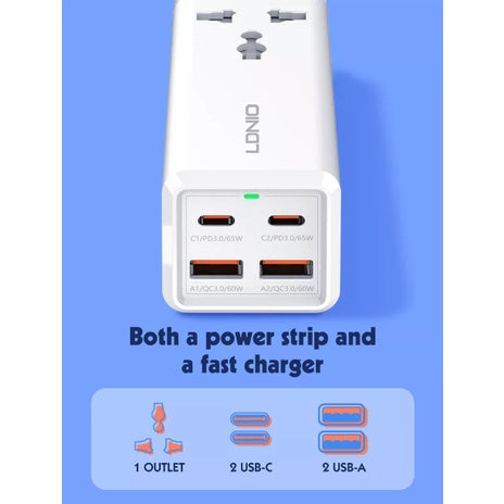 LDNIO SC1418 | 2500W PD & QC3.0 2-Meter Extension Cord | With 65W Type-C & USB Ports Mobile Cable Store