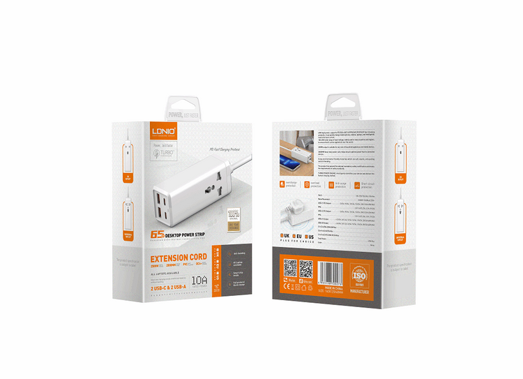 LDNIO SC1418 | 2500W PD & QC3.0 2-Meter Extension Cord | With 65W Type-C & USB Ports Mobile Cable Store