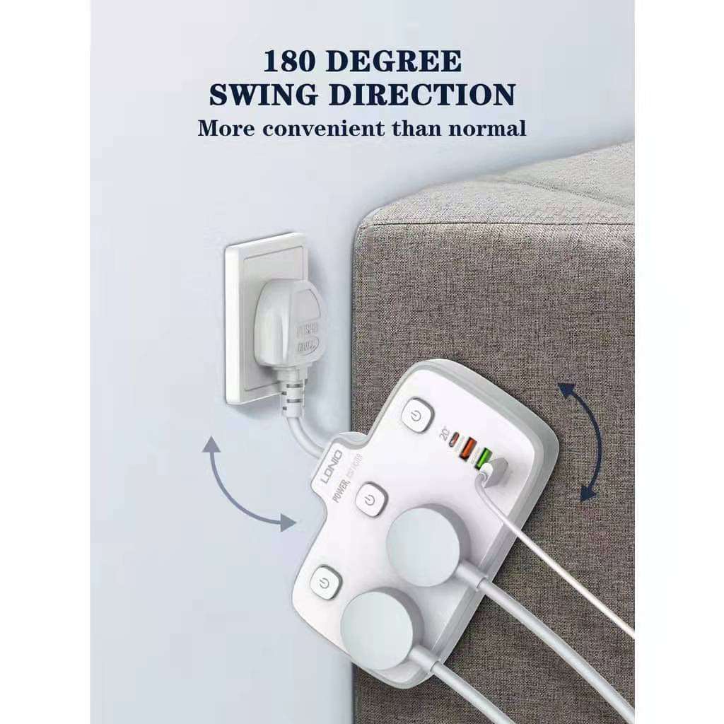 LDNIO SC2413 | 2500W PD & QC3.0 Power Socket  | With 20W Type-C & USB Ports Mobile Cable Store