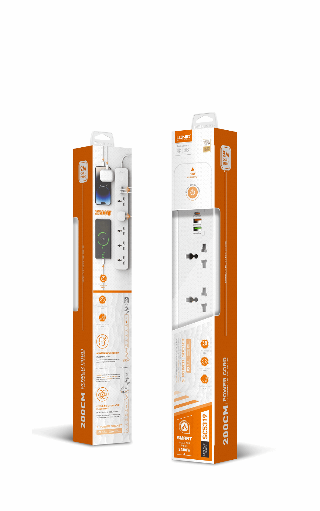 LDNIO SC5319 | 2500W PD & QC3.0 Power Socket  | With 38W Type-C & USB Ports Mobile Cable Store