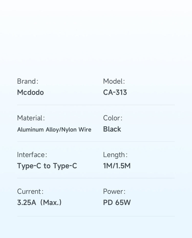 Mcdodo CA-313 | Type-C to Type-C Mobile Cable | Fast Charge 65W PD Mobile Cable Store