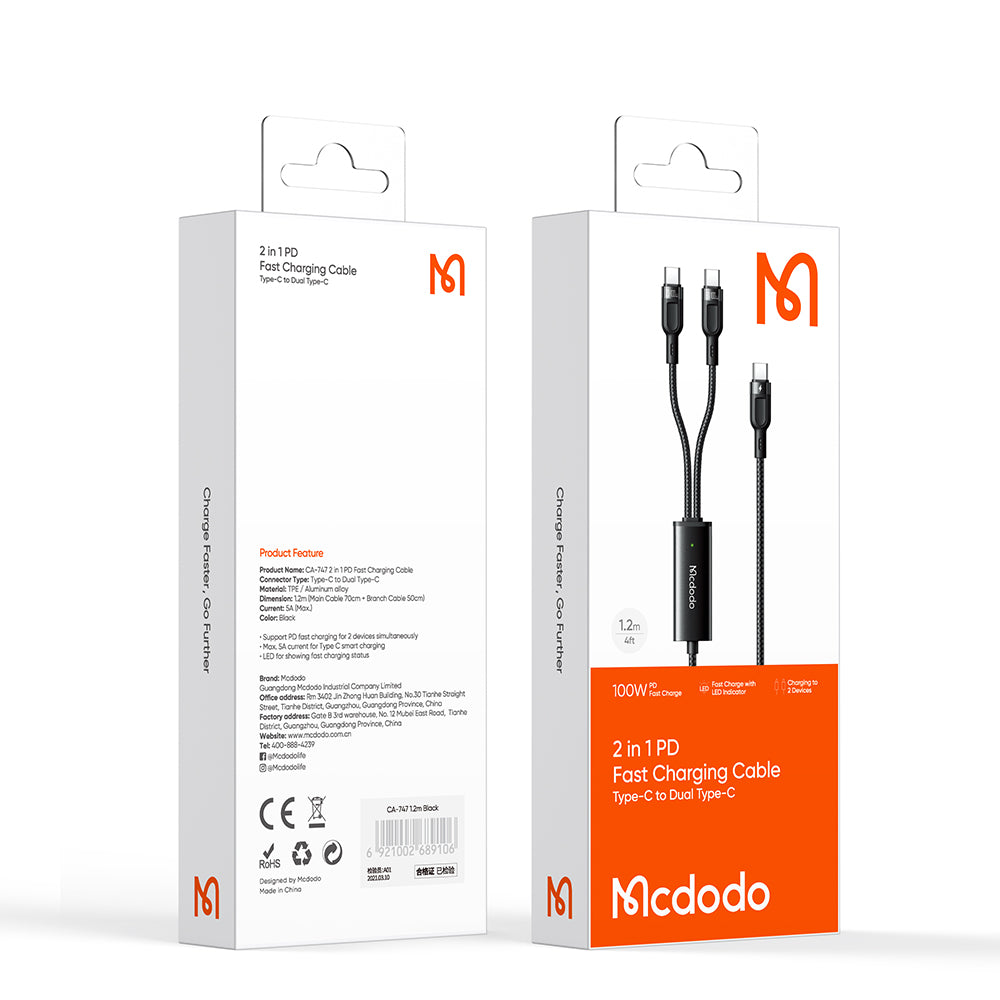 Mcdodo CA-747 | Type-C to Dual Type-C Mobile Cable | 2-in-1 Cable Mobile Cable Store
