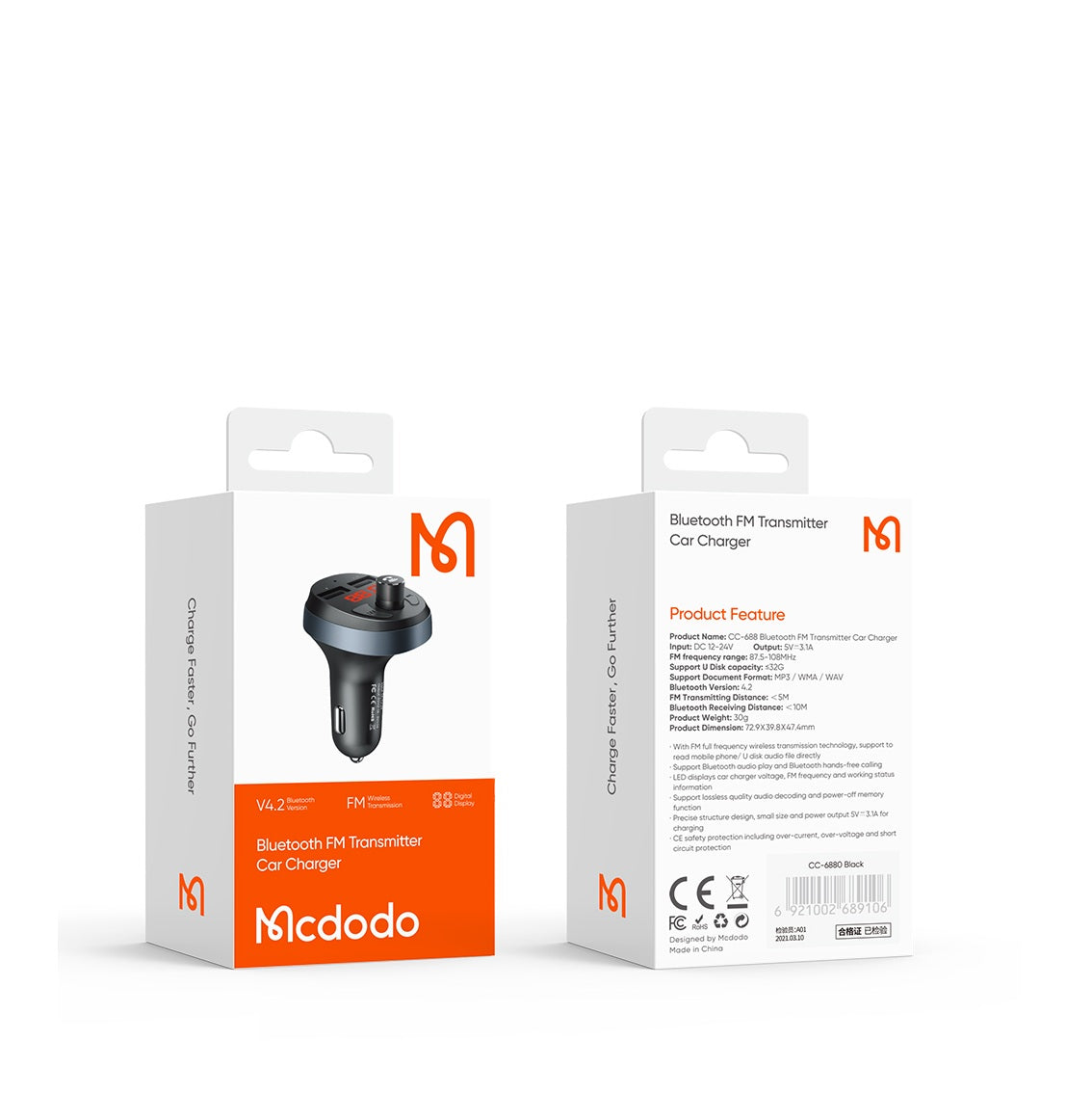 Mcdodo CC-688 | Bluetooth FM Transmitter Car Charger | Dual Ports (USB) Mobile Cable Store