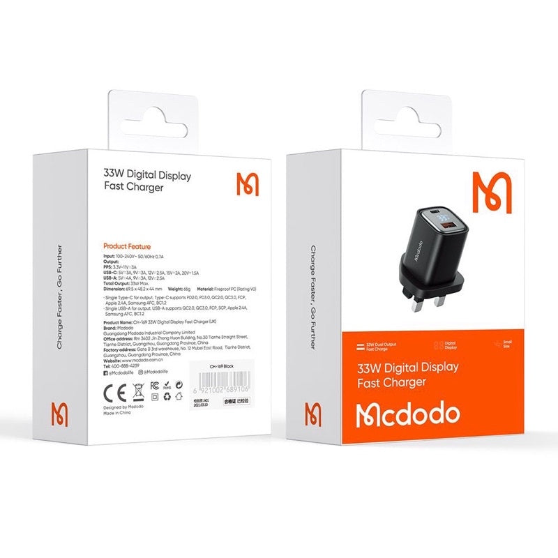 Mcdodo CH-091 | 33W PD Fast Charger | Dual Ports (Type-C & USB) Mobile Cable Store