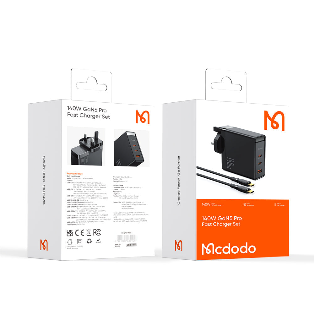 Mcdodo CH-290 | 140W PD Fast Charger | Triple Ports (Type-C & USB) Mobile Cable Store