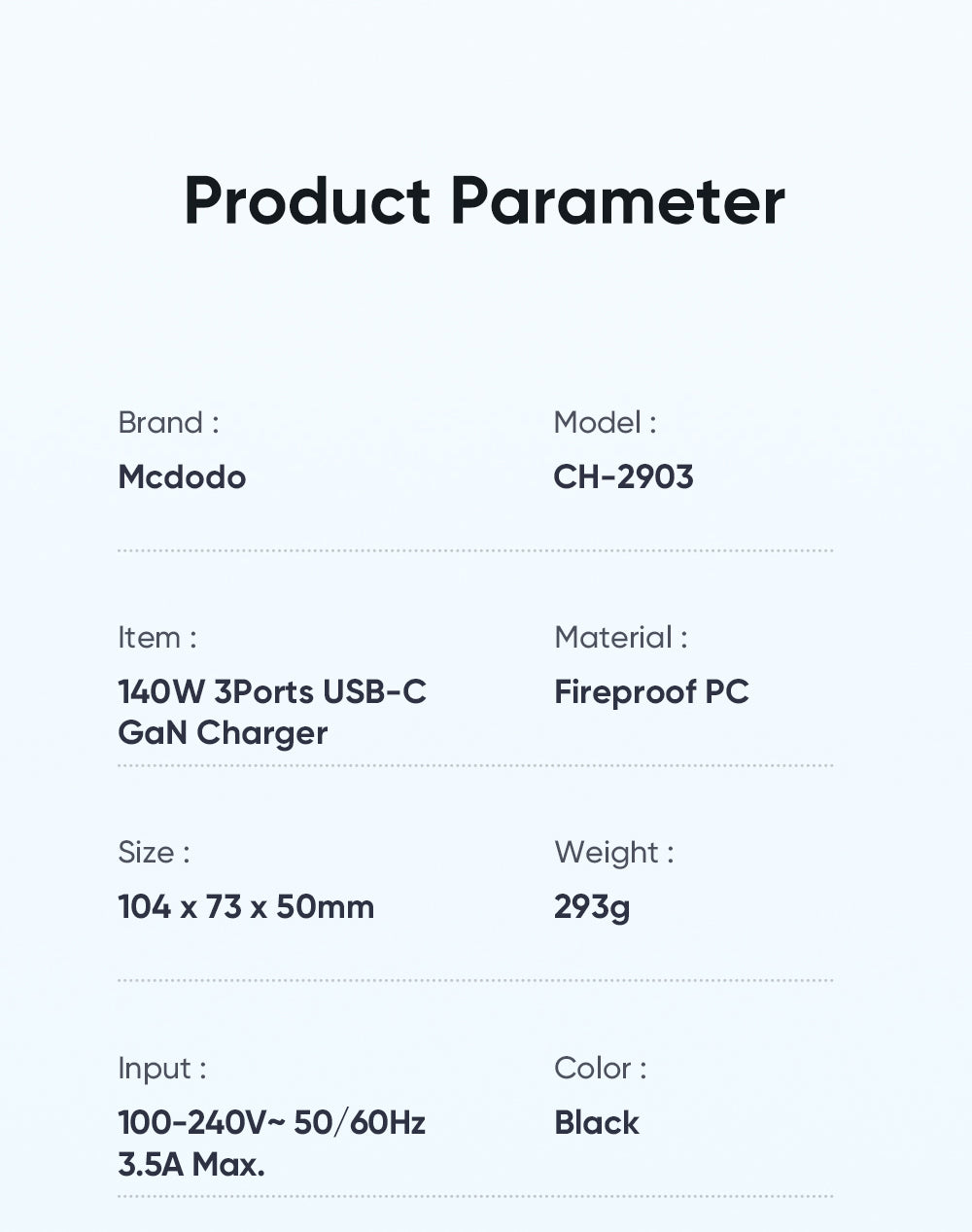 Mcdodo CH-290 | 140W PD Fast Charger | Triple Ports (Type-C & USB) Mobile Cable Store