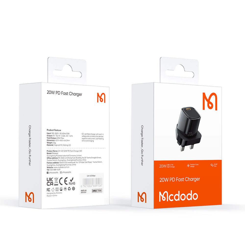 Mcdodo CH-401 | 20W PD Fast Charger | Single Port (Type-C) Mobile Cable Store