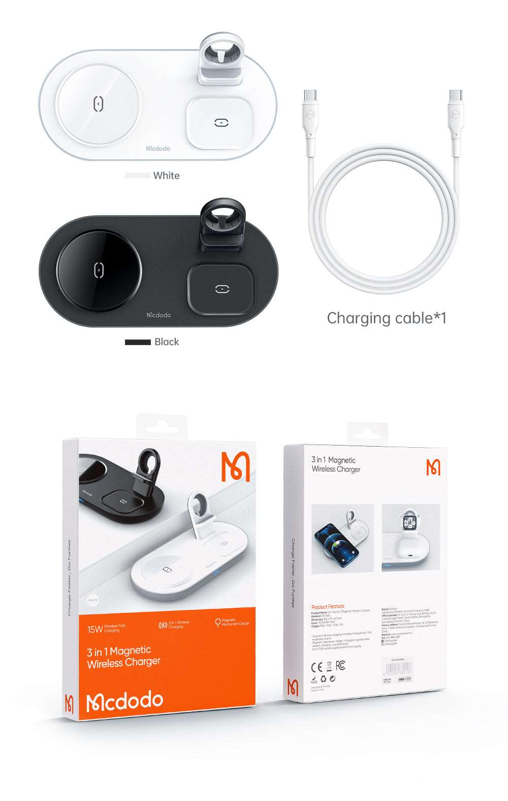 Mcdodo CH-706 | 15W Magnetic Wireless Charger | 3-in-1 Desktop Charger Mobile Cable Store
