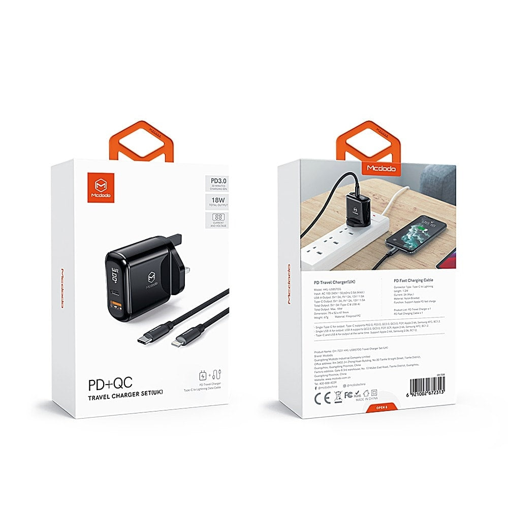 Mcdodo CH-723 | 20W PD Fast Charger | Dual Ports (Type-C & USB) Mobile Cable Store