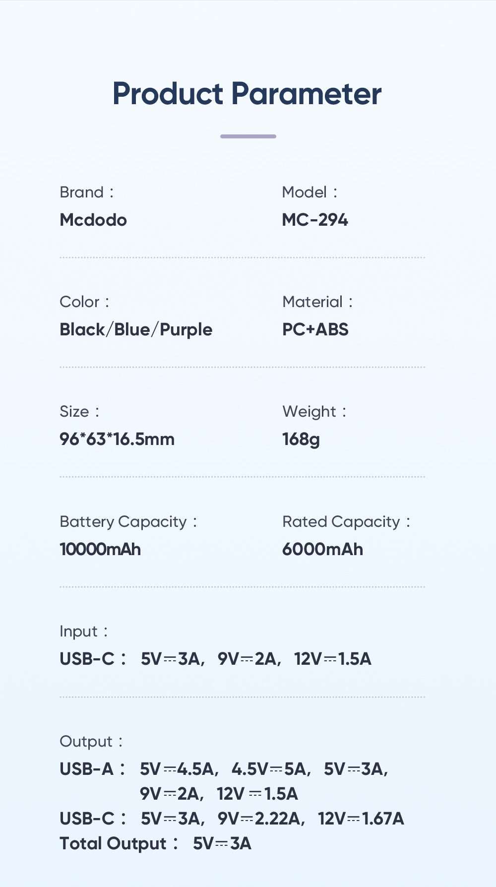 Mcdodo MC-294 | Powerbank 10000 mAh 22.5W | With Digital Display Mobile Cable Store