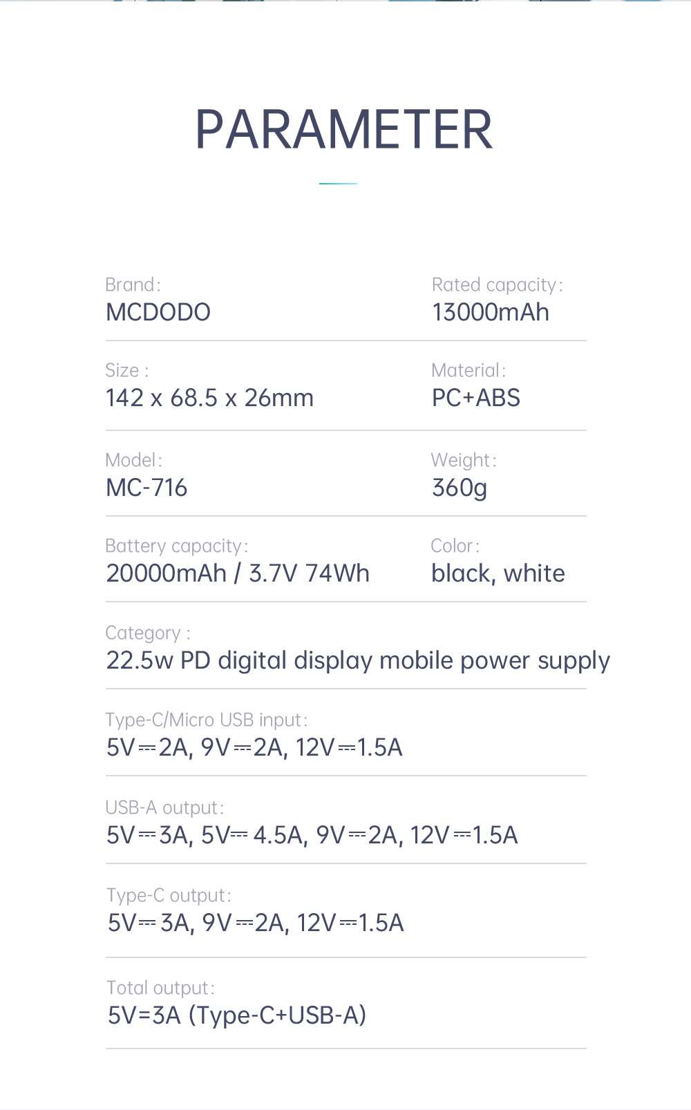 Mcdodo MC-716 | Powerbank 20000 mAh 22.5W | With Digital Display Mobile Cable Store