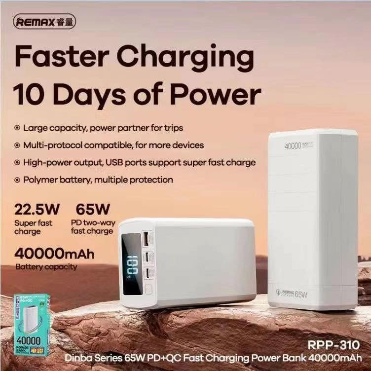 Remax RPP-310 | Powerbank 40000 mAh 65W | Fast Charge PD QC Mobile Cable Store